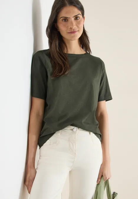 Kurzarm T-Shirt mit U-Boot-Ausschnitt khaki