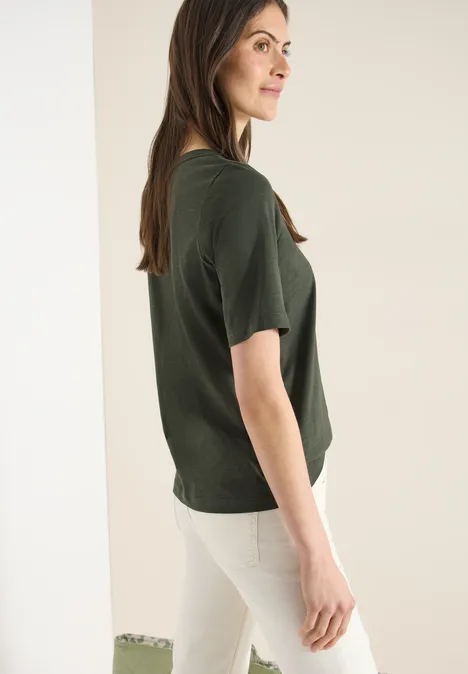 Kurzarm T-Shirt mit U-Boot-Ausschnitt khaki