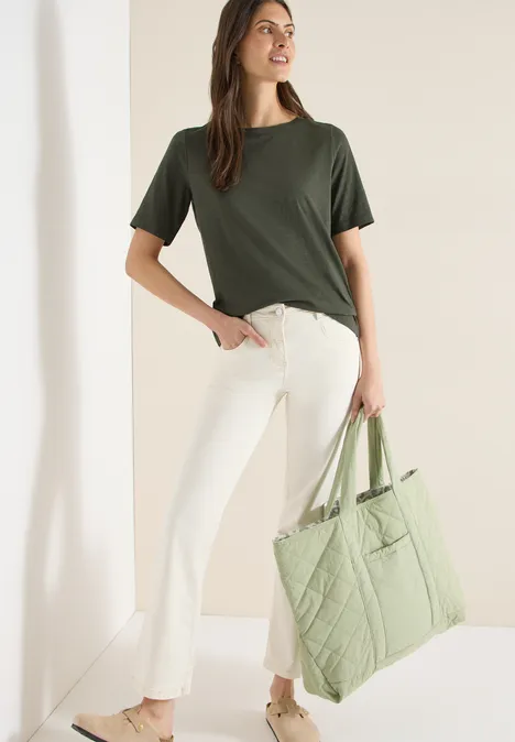 Kurzarm T-Shirt mit U-Boot-Ausschnitt khaki