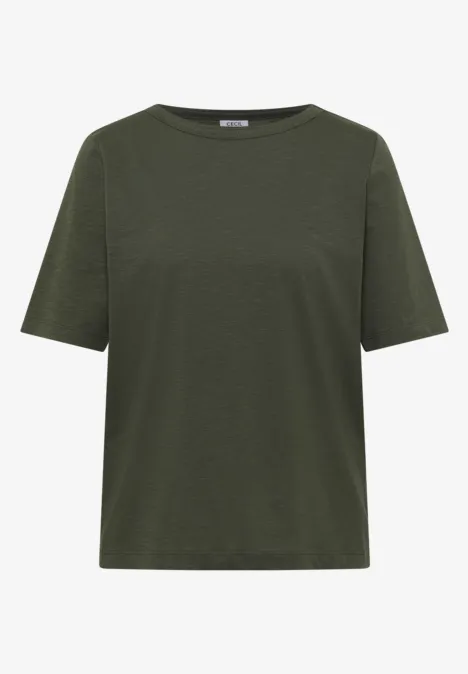 Kurzarm T-Shirt mit U-Boot-Ausschnitt khaki
