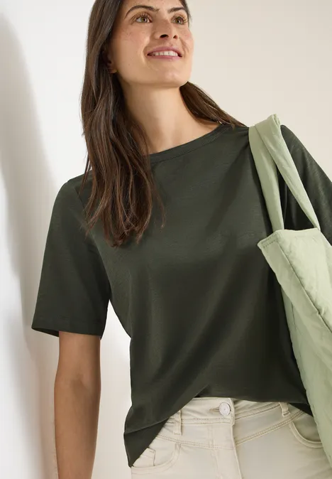 Kurzarm T-Shirt mit U-Boot-Ausschnitt khaki