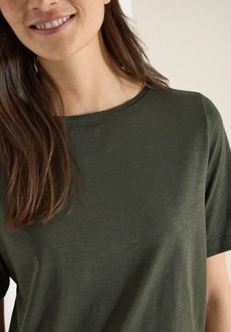 Kurzarm T-Shirt mit U-Boot-Ausschnitt khaki
