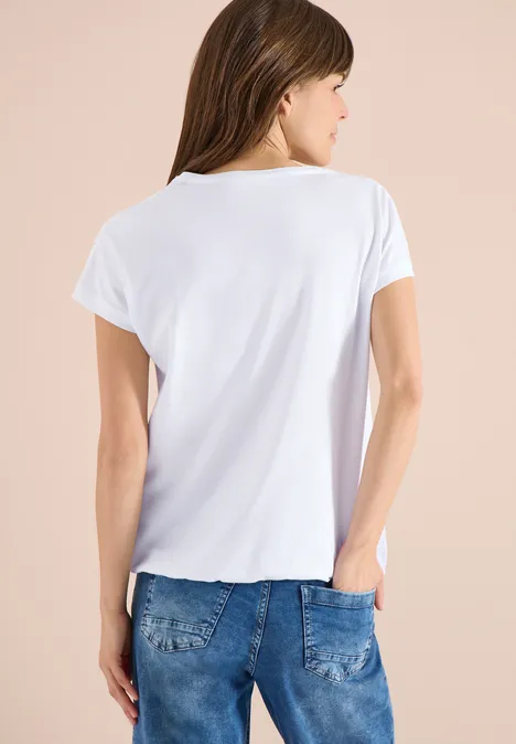 T-Shirt mit V-Neck und Spitzendetail White