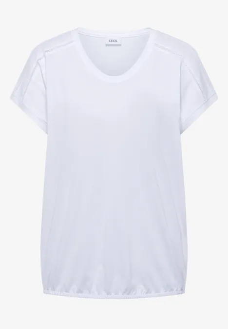 T-Shirt mit V-Neck und Spitzendetail White