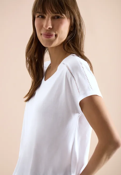 T-Shirt mit V-Neck und Spitzendetail White