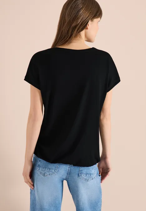 T-Shirt mit V-Neck und Spitzendetail Black