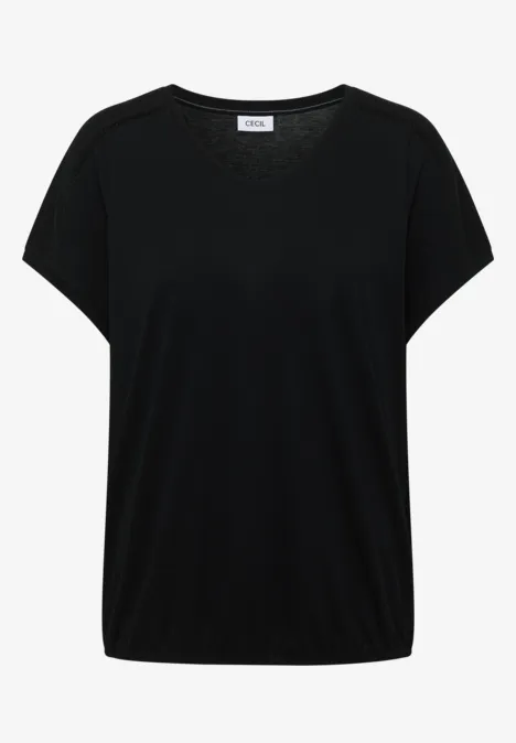 T-Shirt mit V-Neck und Spitzendetail Black