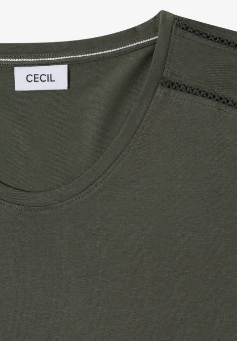 T-Shirt mit V-Neck und Spitzendetail khaki