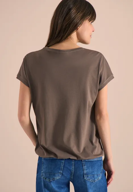 T-Shirt mit V-Neck und Spitzendetail urban taupe