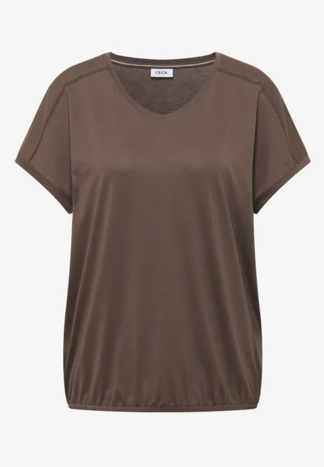 T-Shirt mit V-Neck und Spitzendetail urban taupe