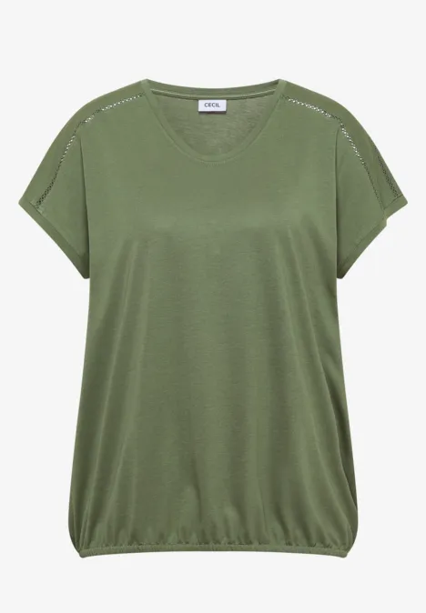 Kurzes grünes T-Shirt mit überschnittenen Ärmeln und elastischem Saum