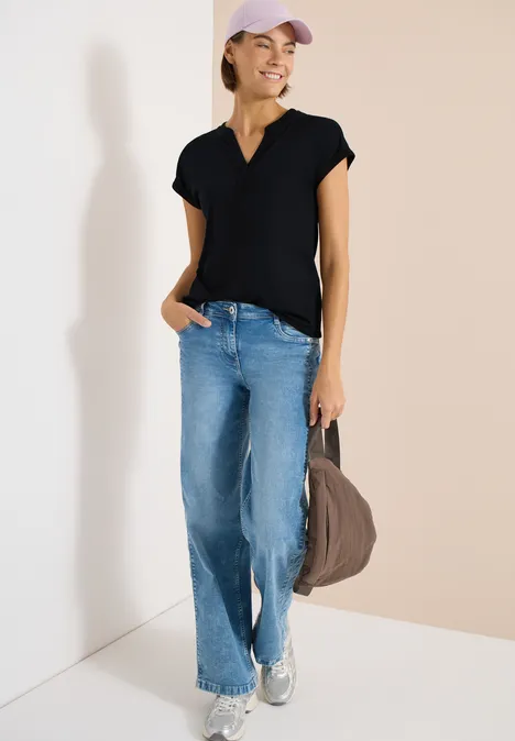 Kurzarm Shirt im Tunika-Look Black Kurzarm Shirt im Tunika-Look Black