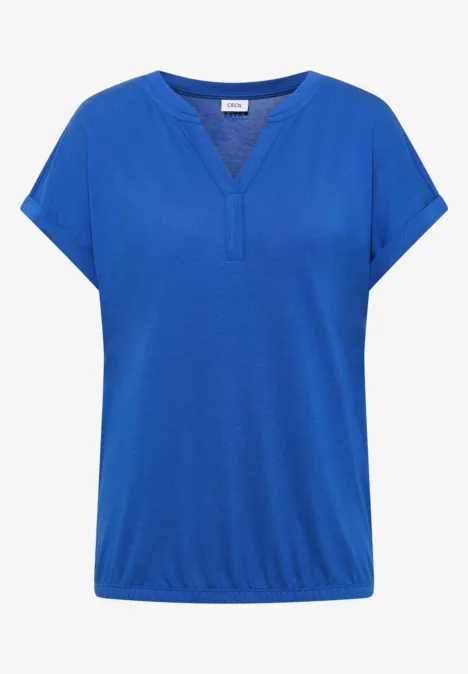 Kurzarm Shirt im Tunika-Look surf blue Kobaltblaues Damen-Shirt mit V-Ausschnitt, kurzen Ärmeln und elastischem Bund.