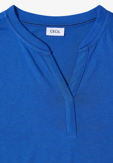 Kurzarm Shirt im Tunika-Look surf blue Blaues Damen-Shirt mit V-Ausschnitt und kleinem Kragenansatz, Marke CECIL
