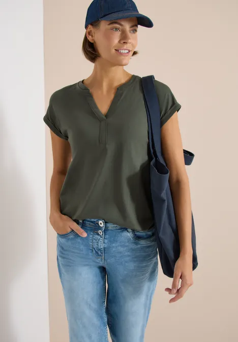 Kurzarm Shirt im Tunika-Look khaki