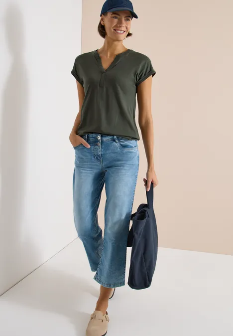 Kurzarm Shirt im Tunika-Look khaki