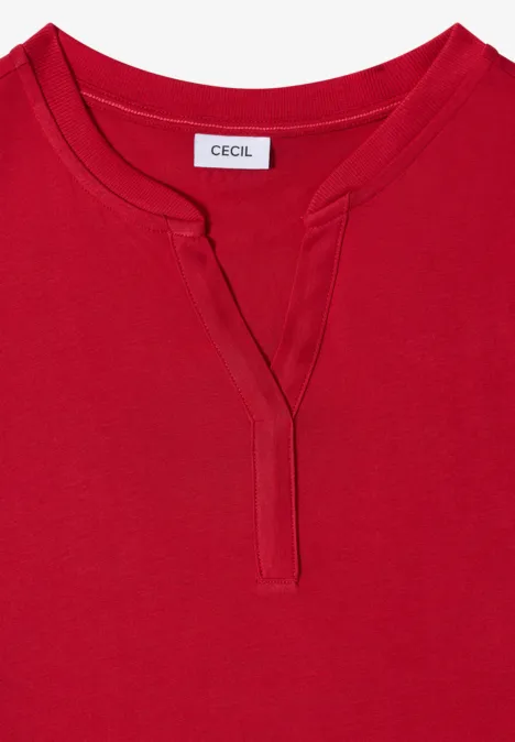 Kurzarm Shirt im Tunika-Look tamarillo red Rotes Damen-Shirt mit V-Ausschnitt und kurzem Kragen, Label 'CECIL'