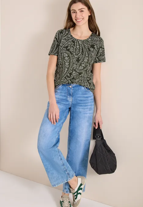 T-Shirt mit Rundhals und Minimal Print khaki