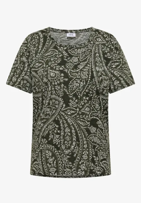 T-Shirt mit Rundhals und Minimal Print khaki