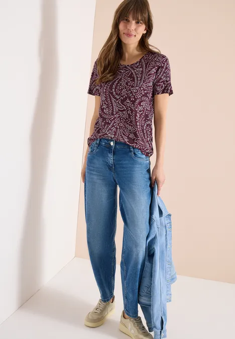 T-Shirt mit Rundhals und Minimal Print sweet grape red