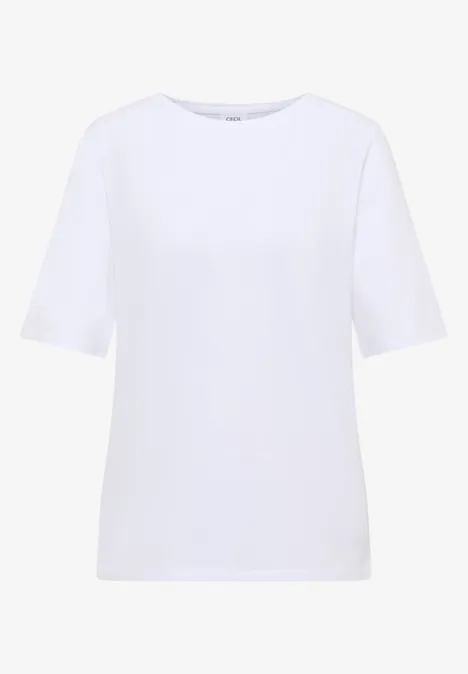 Basic Shirt met boothals White Een eenvoudig wit T-shirt met korte mouwen en ronde hals.
