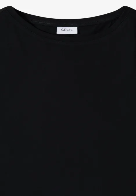 Basic Shirt met boothals Black Zwart T-shirt met ronde hals van CECIL