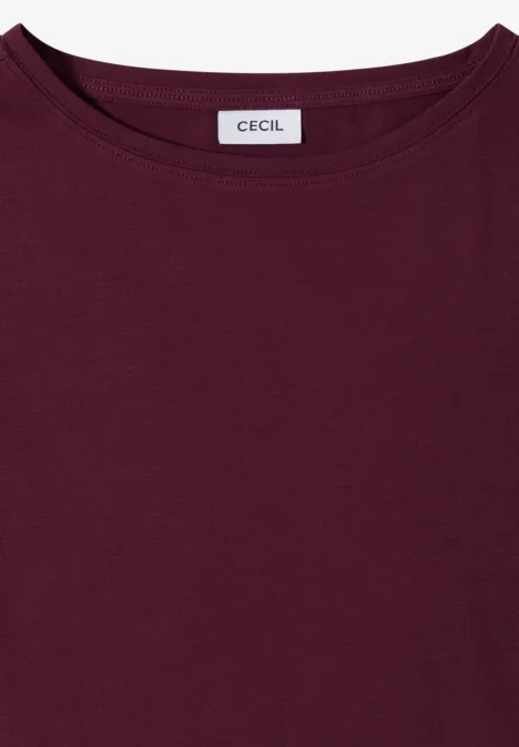 Basic Shirt met boothals sweet grape red Effen bordeaux T-shirt met ronde hals en 'CECIL'-label.