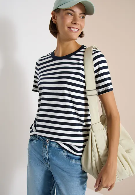 Shirt met ronde hals en strepen universal blue Shirt met ronde hals en strepen universal blue