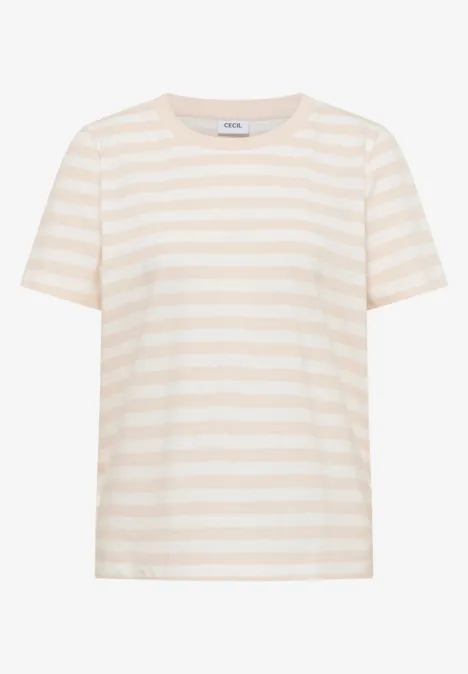 Shirt met ronde hals en strepen pearl beige Shirt met ronde hals en strepen pearl beige