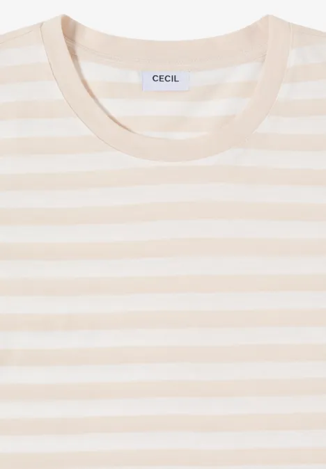 Shirt met ronde hals en strepen pearl beige Shirt met ronde hals en strepen pearl beige