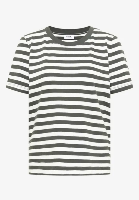 Shirt met ronde hals en strepen khaki Shirt met ronde hals en strepen khaki