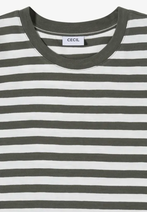 Shirt met ronde hals en strepen khaki Shirt met ronde hals en strepen khaki