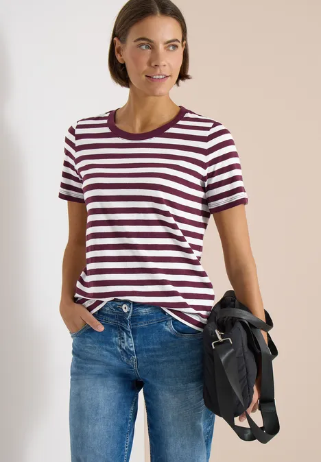 Shirt met ronde hals en strepen sweet grape red Shirt met ronde hals en strepen sweet grape red