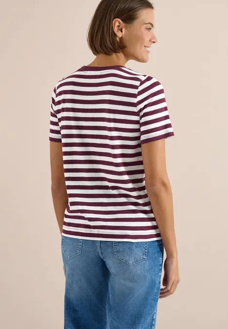 Shirt met ronde hals en strepen sweet grape red Shirt met ronde hals en strepen sweet grape red