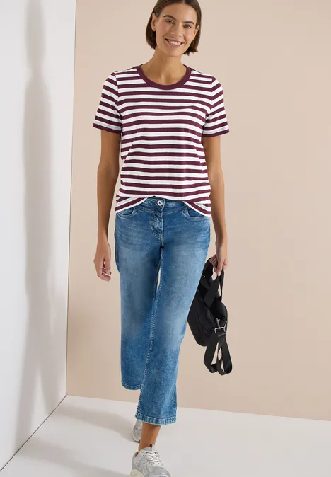 Shirt met ronde hals en strepen sweet grape red Shirt met ronde hals en strepen sweet grape red