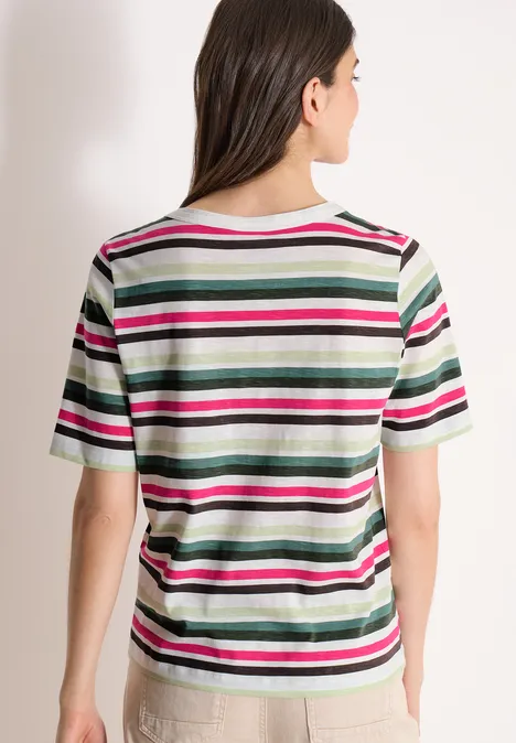 Kurzarm Shirt mit Multicolor Streifen khaki