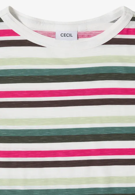 Kurzarm Shirt mit Multicolor Streifen khaki