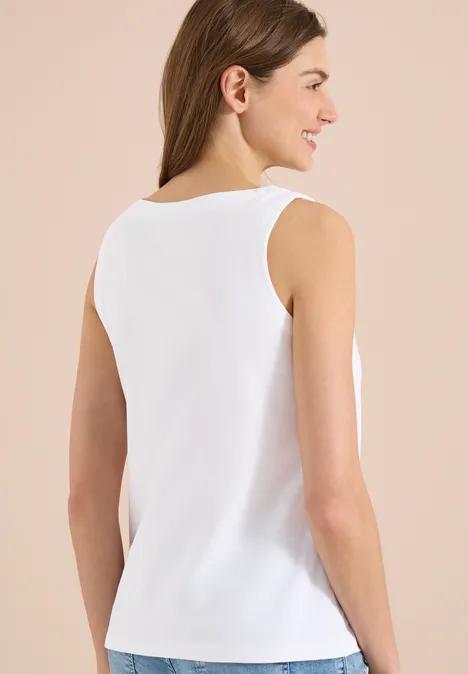 Top met gespleten hals in effen kleur White