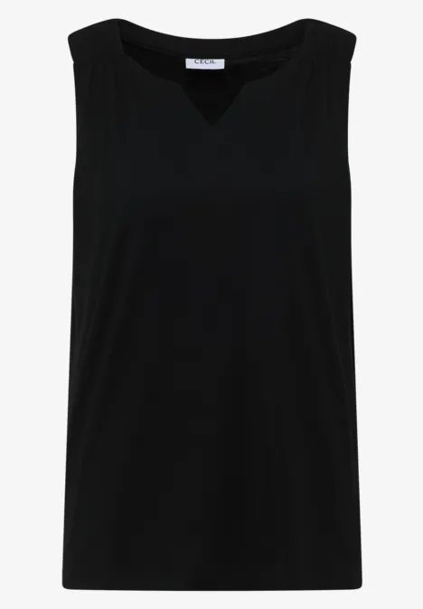 Schwarzes ärmelloses Oberteil mit V-Ausschnitt