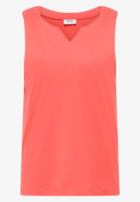 Felroze mouwloos dames top met V-hals, licht en eenvoudig, ideaal voor zomerse looks.