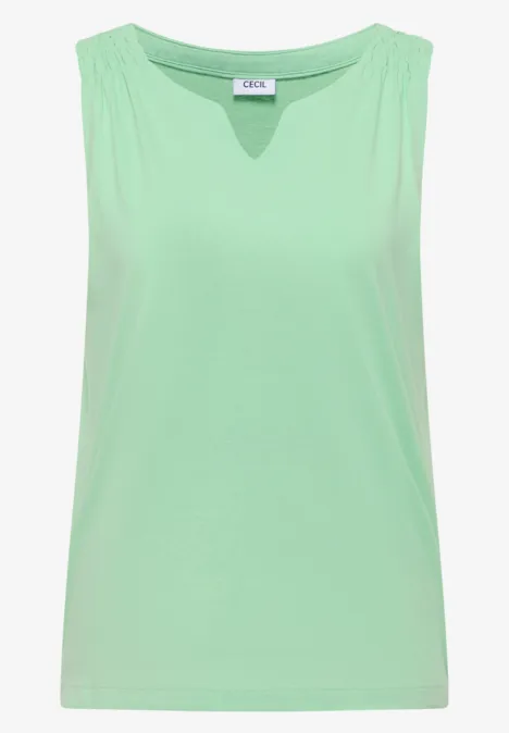 Mouwloos tanktop in muntgroen, met ronde hals, eenvoudig en comfortabel.