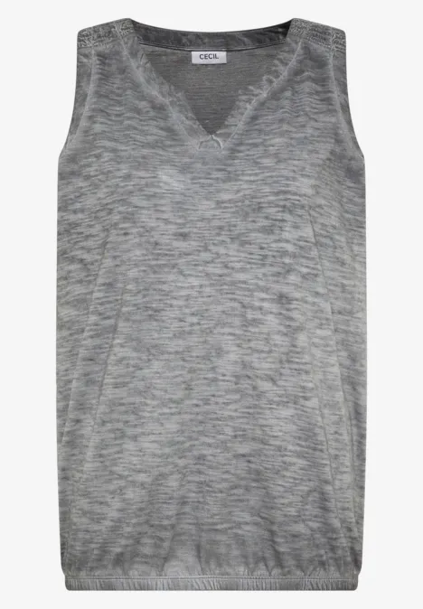 Grauer ärmelloser Strick-V-Pullover mit meliertem Muster