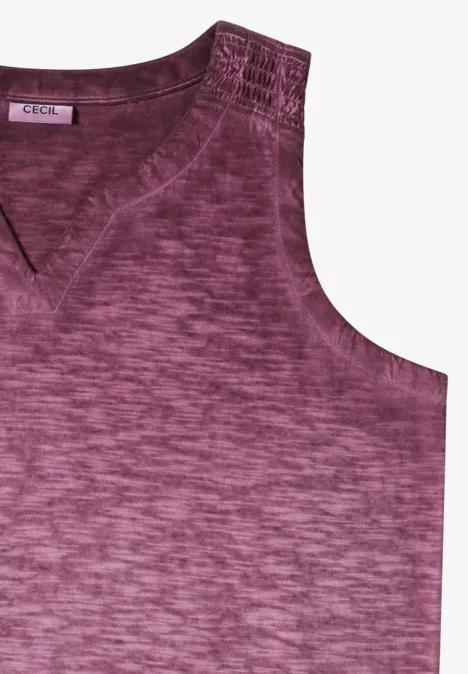 Ärmelloses, strukturiertes Burgunder-Top mit V-Ausschnitt und melierter Optik.