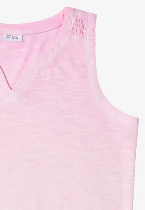 Rosafarbenes ärmelloses Top mit V-Ausschnitt und Spitzenbesatz