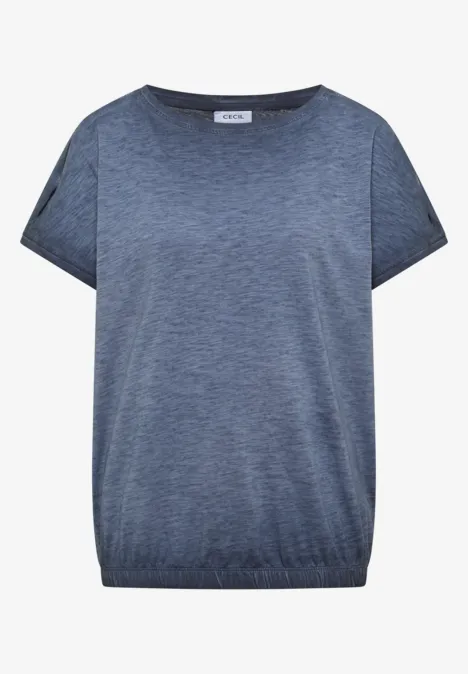 Ein lässiges Kurzarmshirt in meliertem Blaugrau mit rundem Ausschnitt.