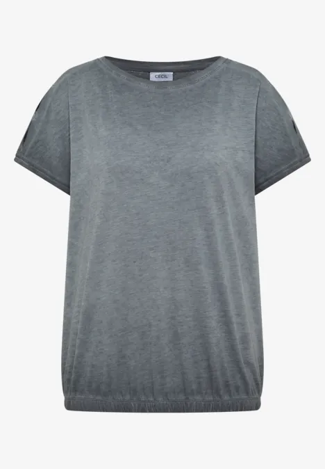 Grijs, losvallend T-shirt met korte mouwen en elastische zoom.