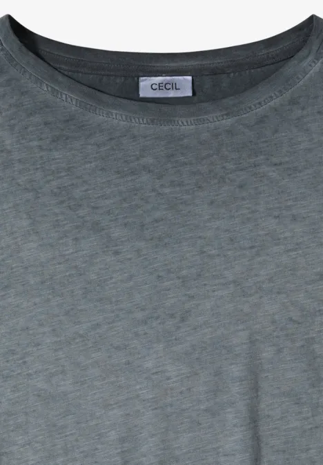 Effen lichtgrijs T-shirt met ronde hals en subtiele melange structuur.