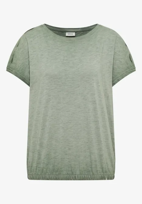 Lichtgroen T-shirt met korte mouwen en ronde hals.