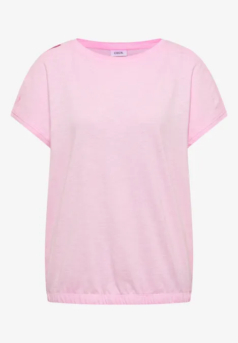 Locker geschnittenes pinkes Kurzarm-Shirt mit weitem Rundhalsausschnitt und elastischem Saum.