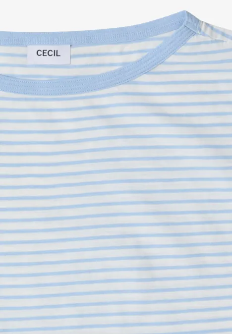 Hellblau-weiß gestreiftes Damen-T-Shirt mit Rundhalsausschnitt und CECIL-Label